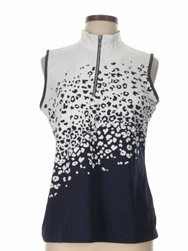 Tail Activewear Deep Navy & White Animal Print Sleeveless Golf Top Size L