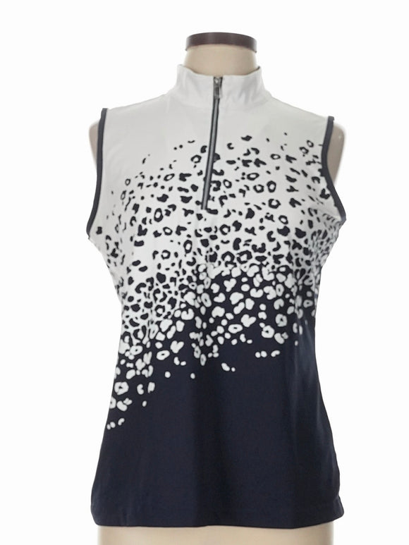 Tail Activewear Deep Navy & White Animal Print Sleeveless Golf Top Size L