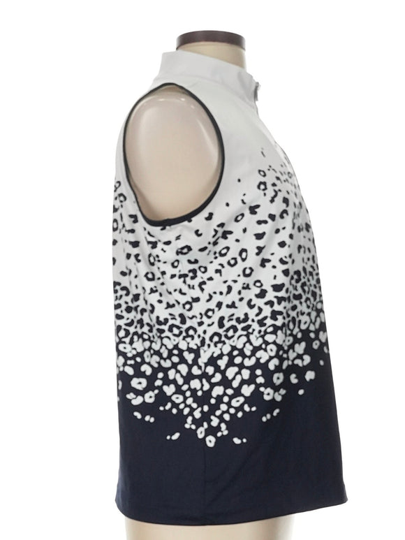 Tail Activewear Deep Navy & White Animal Print Sleeveless Golf Top Size L