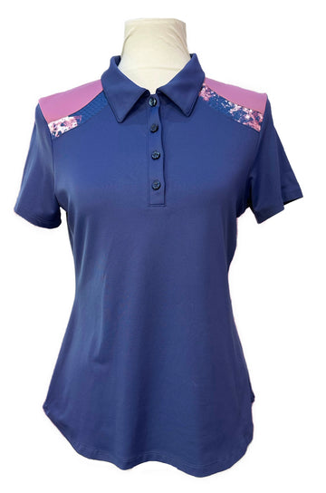 New Lija Women's Mystic Navy Short Sleeve Golf Top Size M MSP$120