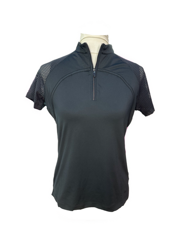 New Tail Women's Clea Raglan Short Sleeve Mini Mock Zip Top Size S - Onyx