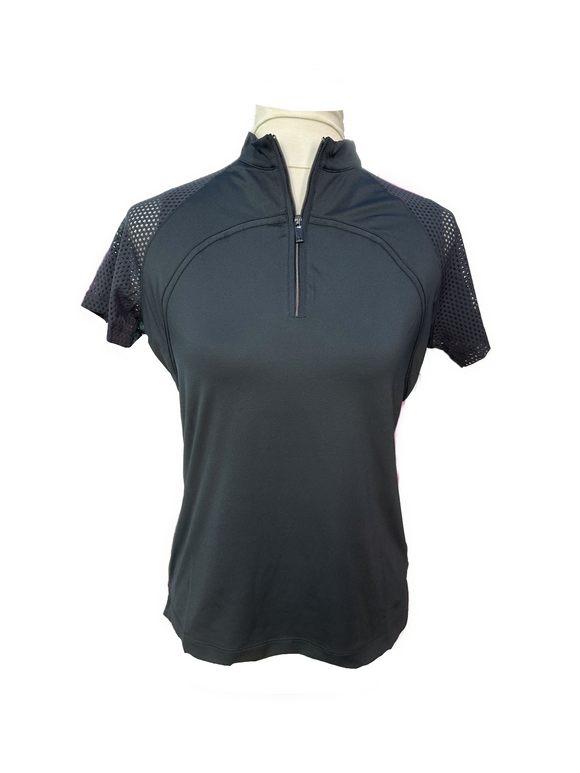 New Tail Women's Clea Raglan Short Sleeve Mini Mock Zip Top Size S - Onyx