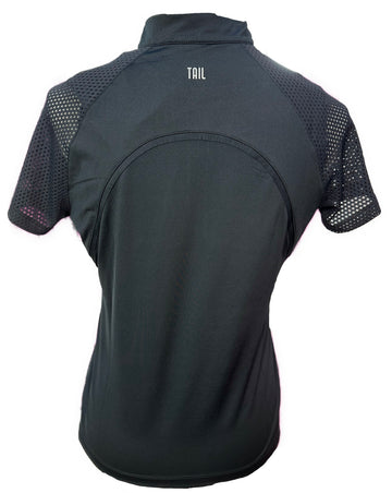New Tail Women's Clea Raglan Short Sleeve Mini Mock Zip Top Size S - Onyx - 0