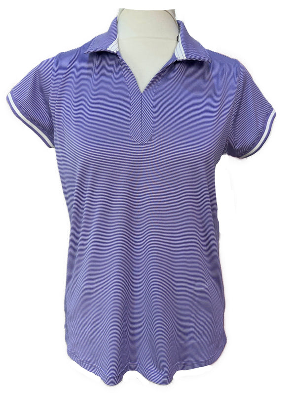 Pebble Beach Women's Purple & White Striped Short Sleeve Golf Top Size M