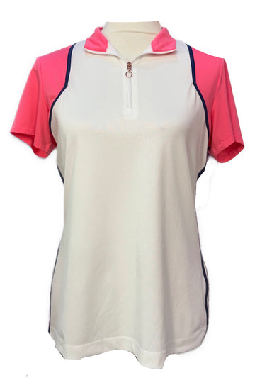 EP NY Women's White, Pink & Navy Short Sleeve Golf Top Size M