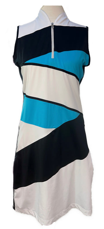 Tail Women's Black, White & Blue Colorblock Sleeveless Golf Dress Size M