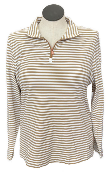 New Lohla Sport Women's White & Khaki Striped Golf Pullover Size XXL MSP$150 - 0