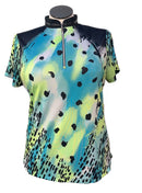 Jamie Sadock Women's Teal, Green, Black & White Patterned Short Sleeve Golf Top Size L-1