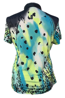 Jamie Sadock Women's Teal, Green, Black & White Patterned Short Sleeve Golf Top Size L - 0