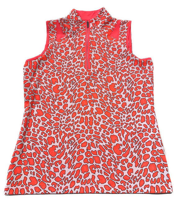 Tail White Label Neon Orange Animal Print Sleeveless Mock Polo Size S