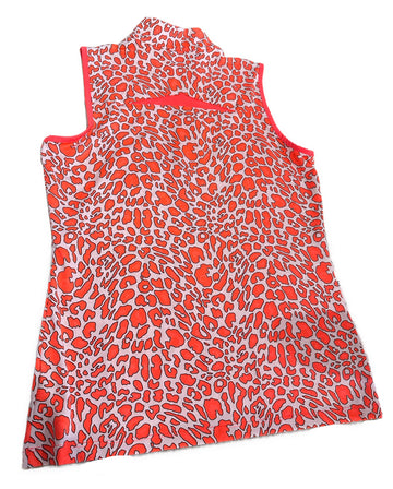 Tail White Label Neon Orange Animal Print Sleeveless Mock Polo Size S - 0