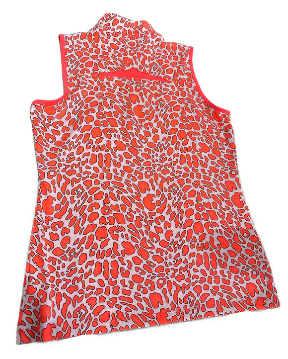 Tail White Label Neon Orange Animal Print Sleeveless Mock Polo Size S