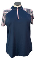 Belyn Key Navy, Pink & White Diamond Stripe 1/4 Zip Mock Polo Size XXL-1