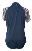 Belyn Key Navy, Pink & White Diamond Stripe 1/4 Zip Mock Polo Size XXL-2