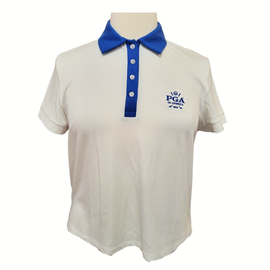 Johnnie-O White Ribbed & Royal Collar w/ Logo Size L
