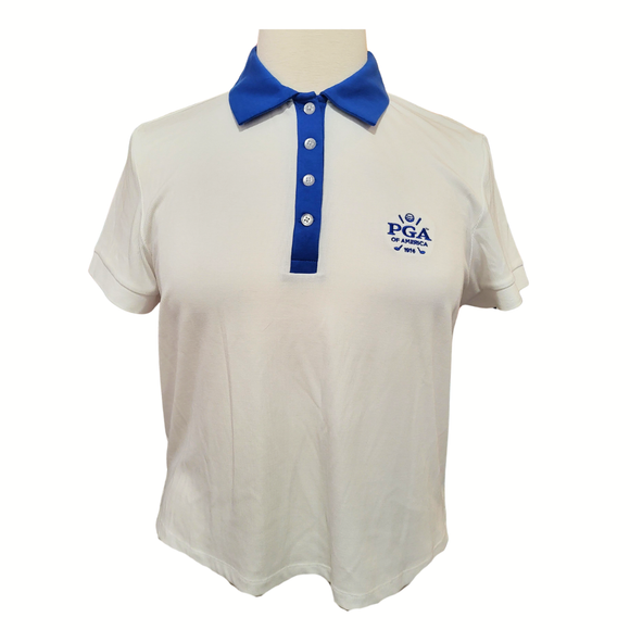 Johnnie-O White Ribbed & Royal Collar w/ Logo Size L