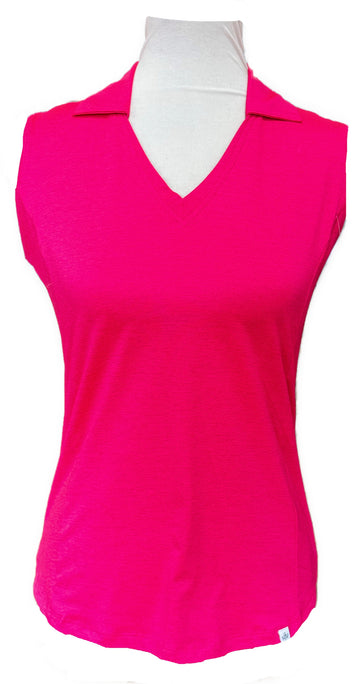 Lady Hagen Solid Heather V-Neck Sleeveless Polo Size XS