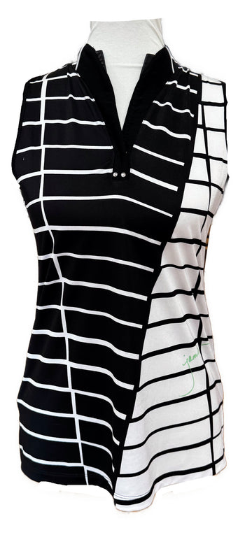 Jamie Sadock Black & White Colorblock Stripe Sleeveless Golf Top Size S