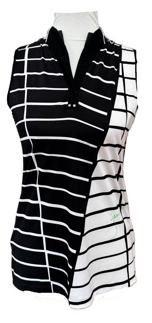 Jamie Sadock Black & White Colorblock Stripe Sleeveless Golf Top Size S