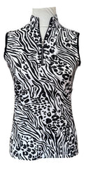 Tail White Label Black & White Mixed Animal Print Sleeveless Mock Polo Size XS-1