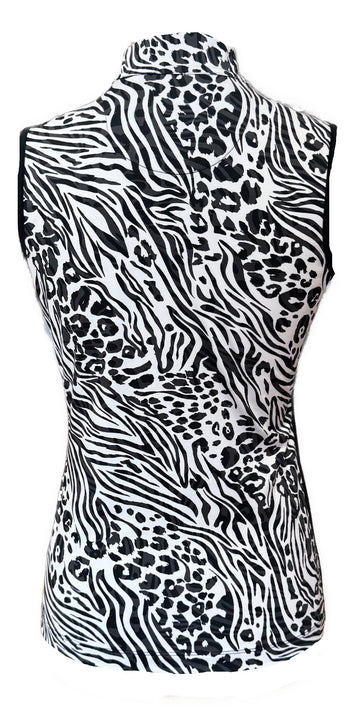 Tail White Label Black & White Mixed Animal Print Sleeveless Mock Polo Size XS - 0