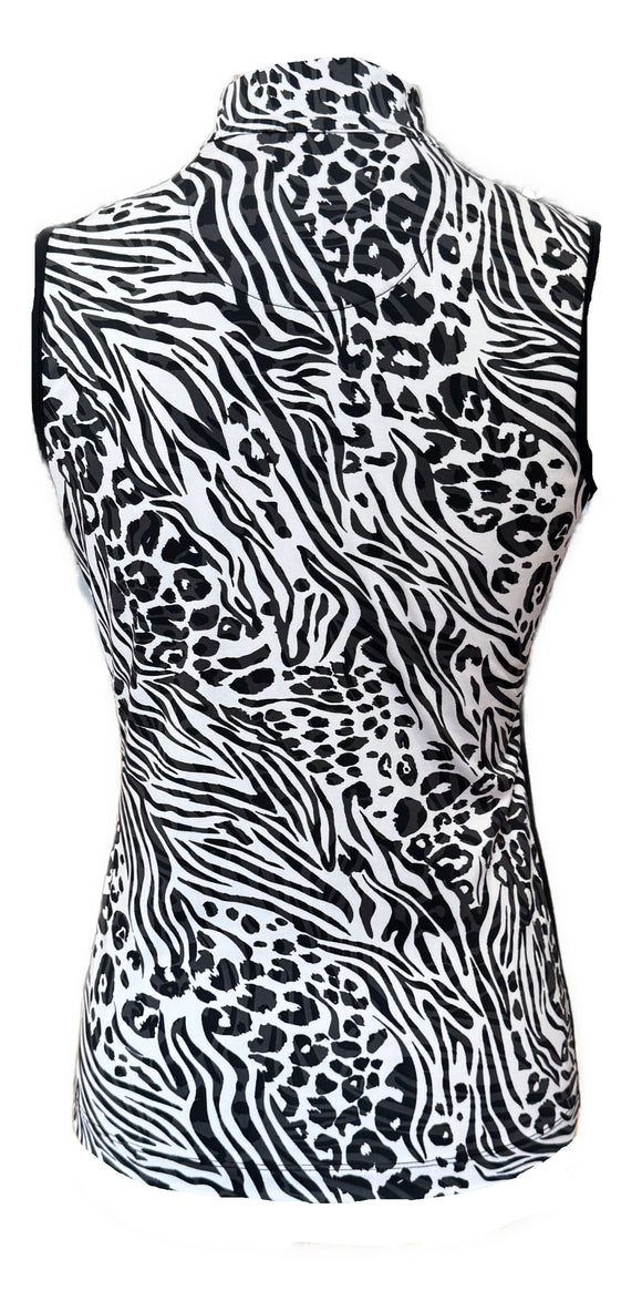 Tail White Label Black & White Mixed Animal Print Sleeveless Mock Polo Size XS