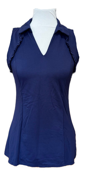 Lilly Pulitzer Luxletic Navy Sleeveless Polo w/ Ruffles Size S