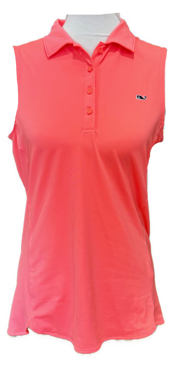 Vineyard Vines Performance Bright Coral Sleeveless Polo Size S