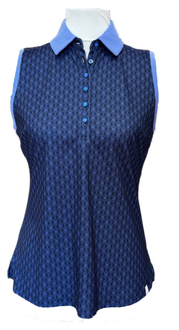 Lady Hagen Dark Navy & Purple Geo Print Sleevless Golf Polo Size S