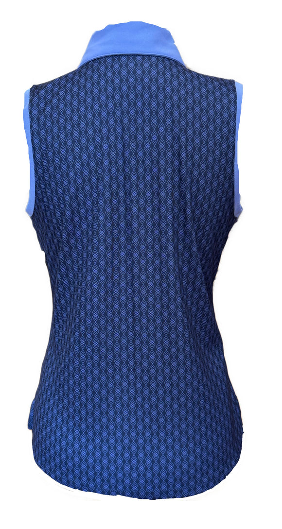 Lady Hagen Dark Navy & Purple Geo Print Sleevless Golf Polo Size S