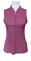 Greg Norman Women's Pink, Black & White Patterned Sleeveless Golf Top Size S-1