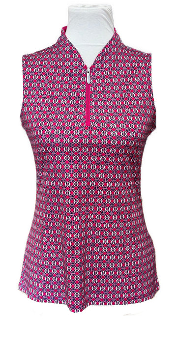 Greg Norman Women's Pink, Black & White Patterned Sleeveless Golf Top Size S