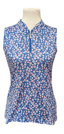 Greg Norman Women's Blue Floral Print Sleeveless Golf Top Size S-1