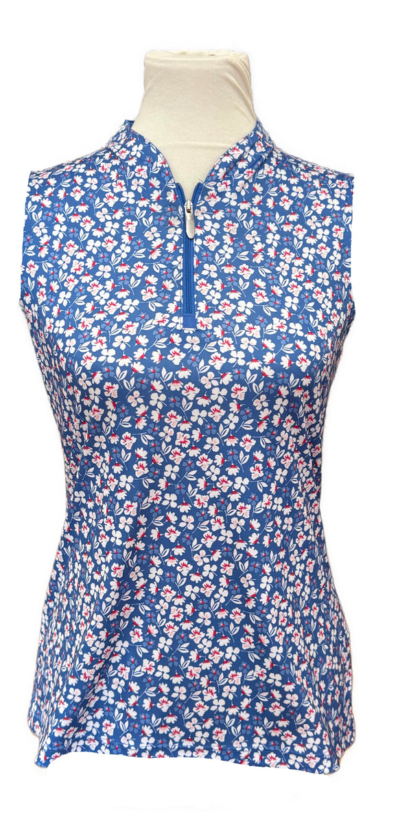 Greg Norman Women's Blue Floral Print Sleeveless Golf Top Size S