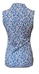 Greg Norman Women's Blue Floral Print Sleeveless Golf Top Size S-2