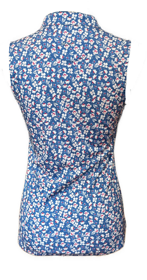 Greg Norman Women's Blue Floral Print Sleeveless Golf Top Size S