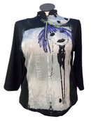 Jamie Sadock Black Mask Print 3/4 Sleeve Golf Top Size L-1