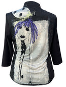 Jamie Sadock Black Mask Print 3/4 Sleeve Golf Top Size L-2