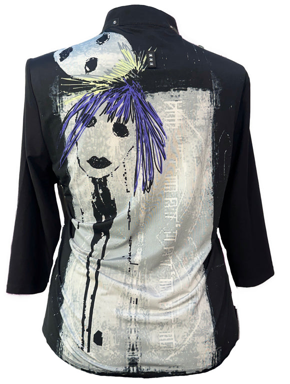 Jamie Sadock Black Mask Print 3/4 Sleeve Golf Top Size L