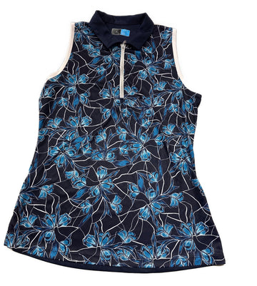 PGA Tour Women's Navy & Blue Floral Print Sleeveless Top Size S