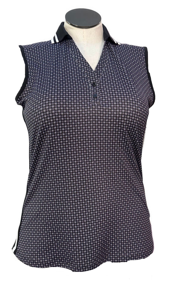 Callaway Violet & Black Circle and Square Print Sleeveless Polo Size L