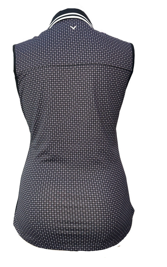 Callaway Violet & Black Circle and Square Print Sleeveless Polo Size L