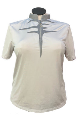 Jamie Sadock Women's White Short Sleeve Golf Top w/Gray Collar Accents Size L