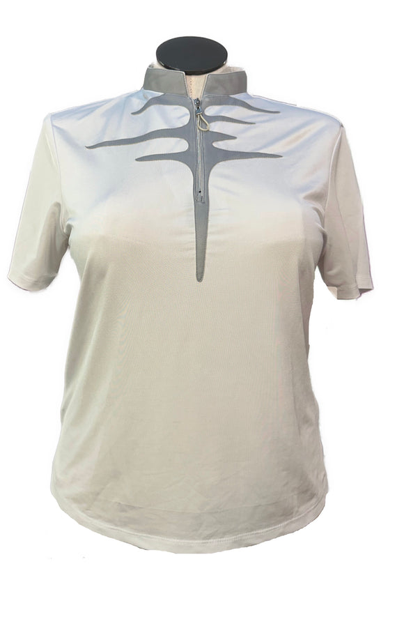 Jamie Sadock Women's White Short Sleeve Golf Top w/Gray Collar Accents Size L
