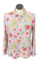 Ibkul Pink & White Striped & Floral Long Sleeve Sun Shirt Size XXL MSP$100-1