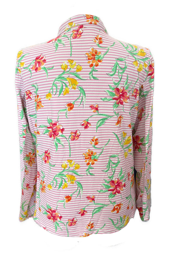 Ibkul Pink & White Striped & Floral Long Sleeve Sun Shirt Size XXL MSP$100