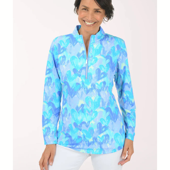 New Anthony's Brushstroke Hearts Cooling UPF50+ Mock Neck Sun Shirt Size XL