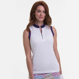 New EP NY Women's White/ Navy Split Zip Mock Golf Polo MSP$80