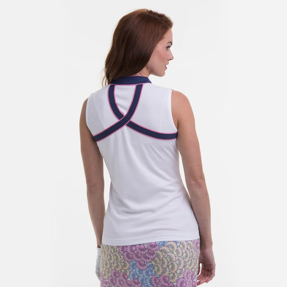New EP NY Women's White/ Navy Split Zip Mock Golf Polo MSP$80