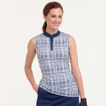 New EP NY Sleeveless Houndstooth Print Golf Polo MSP$80